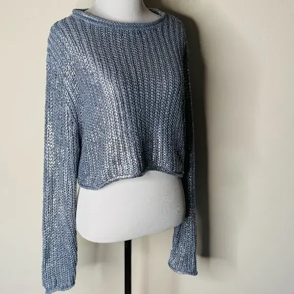 Zara Blue and Silver Metallic Cropped Sweater - Picture 6 of 8
